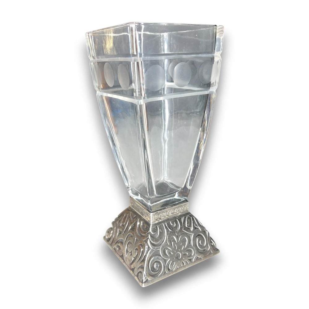 VTG Brighton Lacie Daisy Clear Etched Glass Vase Art Deco Style 7.5" - Picture 3 of 10